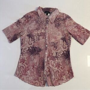 *Vintage bebe button Down Shirt Short Sleeve Purple Size L Made in USA
